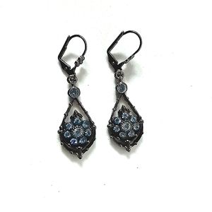 1928 blue vintage style rhinestone earrings clip on